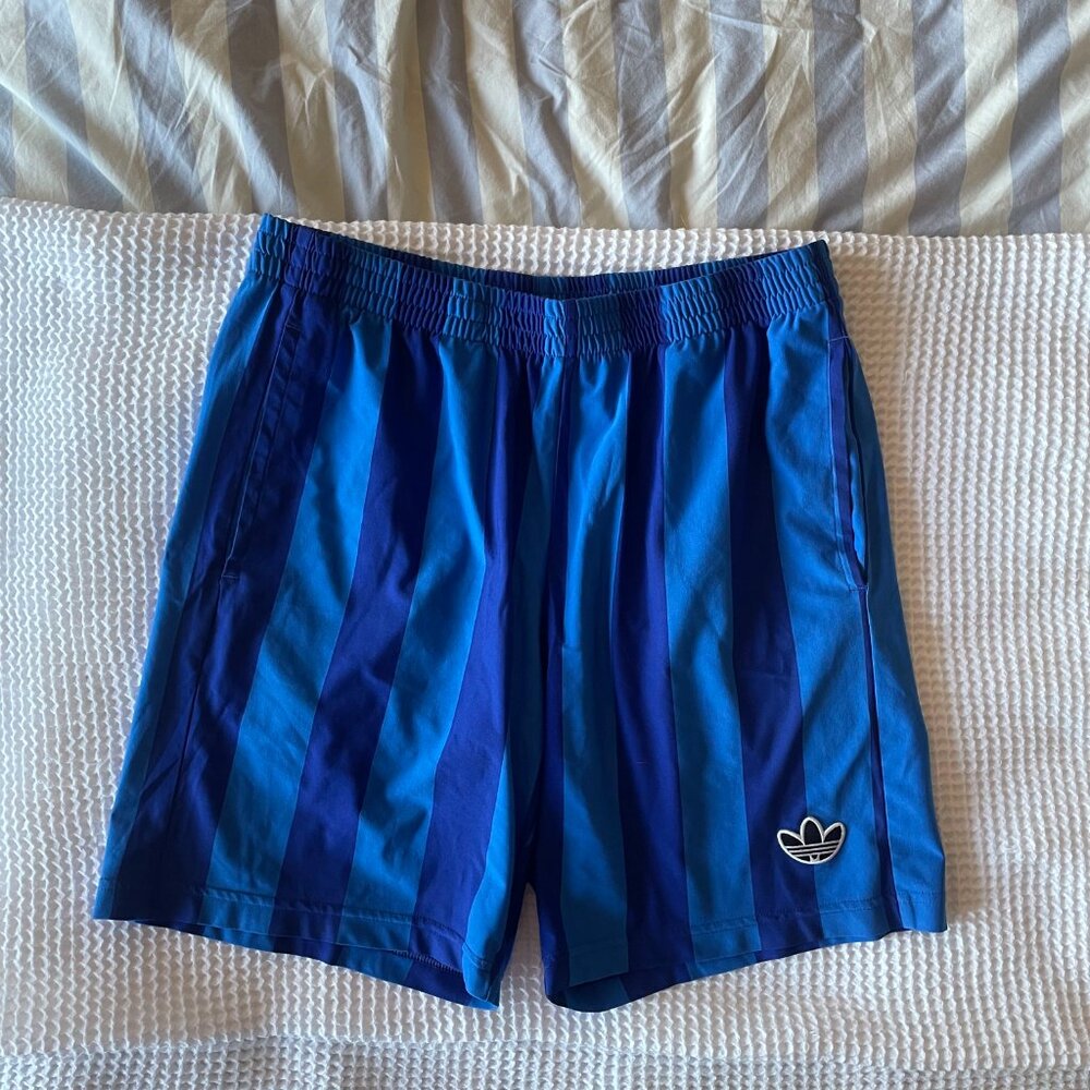 Adidas Blue Striped Athletic Shorts, Size Medium
